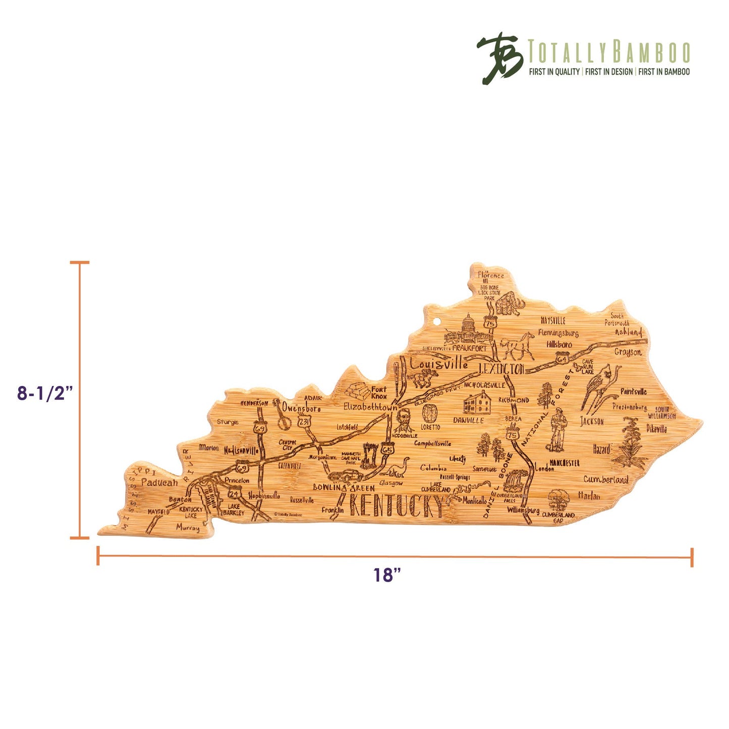 Destination Kentucky State-Shaped Serving & Cutting Board