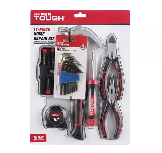 Hyper Tough 27pc Home Repair Tool Kit Including Pliers, Hex Keys and More