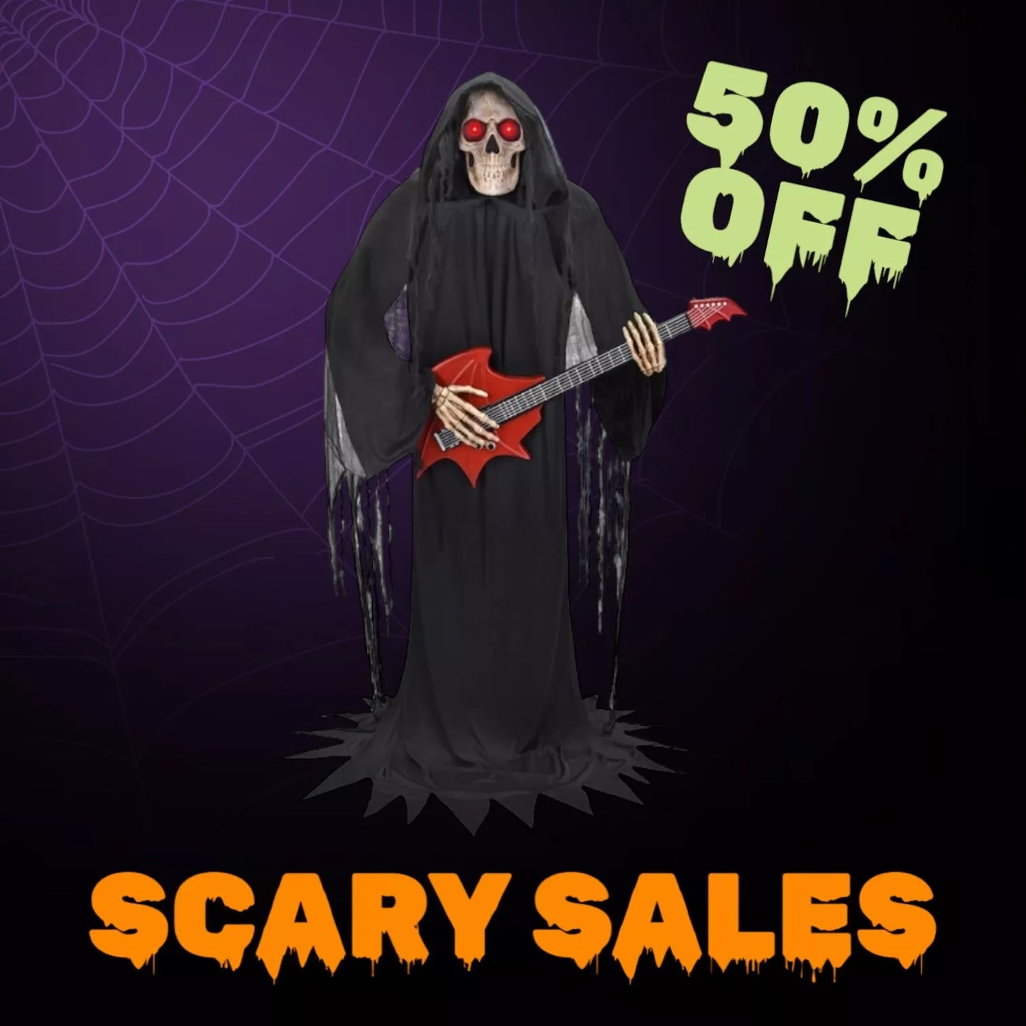 Haunted Living 6’ Animatronics Reaper with Guitar Halloween Prop Bluetooth